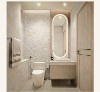 A bathroom in a 2-room apartment with modern equipment and lighting.