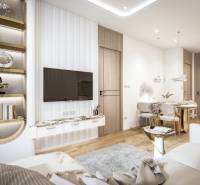 Luxury interior of a 3-room apartment with decorative elements and comfortable furniture.