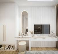 Modern interior with a dressing table in a 3-room apartment, timeless design with an emphasis on details.