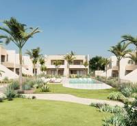 Palm trees and a pool in a 4-bedroom apartment complex in Rhodes.