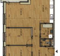 Floor plan of a 3-room apartment with a balcony, including a kitchen and living room.