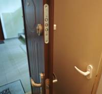 Open security door at the entrance to a 2-room apartment with a handle.