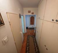 A hallway with a wooden floor and built-in wardrobes in a 2-room apartment.