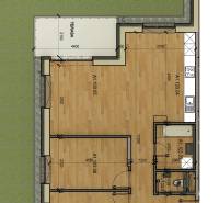 Floor plan of a 3-room apartment with a terrace and garden.