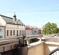 View from the balcony of historic buildings on Liberation Square in Michalovce.