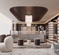 Spacious living area with armchairs, a floor lamp, and wood-patterned flooring.