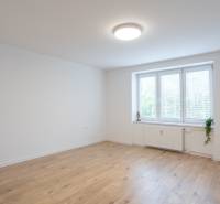 A bright room with wooden flooring, a large window, and central heating in a studio apartment.