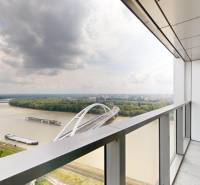 View from the balcony of a 4-room apartment of the Danube and the Bratislava bridge in Bratislava.