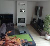 Living room in a family house with a fireplace, sofa set, and decorations.