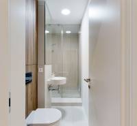 Bathroom in a 3-room apartment with a toilet and a shower.