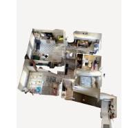 3-room apartment with room layout, open kitchen and living area.