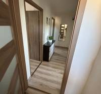 Hallway of a 3-room apartment with wooden flooring and entrances to the rooms.