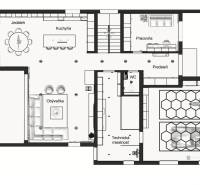 Floor plan of a family house: living room, kitchen, dining room, study, garage, and utility room.