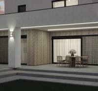 A family house in Opoj with a terrace, swimming pool, and garden seating at sunset.