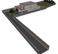 Visualization of a family house in Opoj with a garden, road, and fencing.