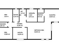 A family house plan with rooms, a kitchen, and a bathroom, ideal for living in Prešov.