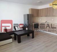 Living room on Slavomírova Street, 2-room apartment, kitchenette, sofa, table, wooden floor.