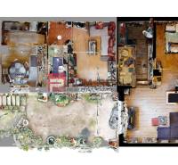 Floor plan of two apartments with a garden, labeled as A and B.