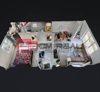 Floor plan of a family house with rooms and furniture, room layout list.