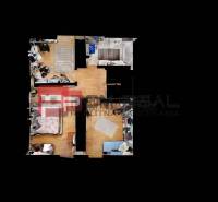 Floor plan of a family house interior with multiple rooms and furniture.