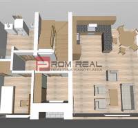Apartment design with a kitchen, living room, dining area, and bathroom in the space of Land - living.