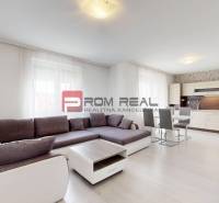 Living room in a 4-room apartment with a sofa set and a kitchen unit.