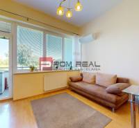 A one-bedroom apartment with a sofa, dining table, and access to a balcony.