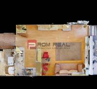 The floor plan of a one-room apartment includes a living room, kitchen, bathroom, and balcony.