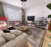 Living room with a sofa, decorative carpet, and TV in a 2-room apartment.