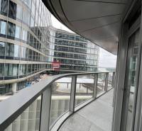 Glass facades and terrace in commercial premises of Bratislava II on Pribinova Street.