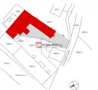 Cadastral map with a marked building on Ľ. Podjavorinská Street in Trnava.