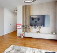 Elegant interior of a 2-room apartment with a modern kitchen and a stylish living room.