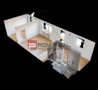 Interior of a 2-room apartment with flooring and white walls.