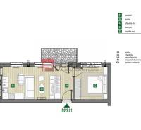 Floor plan of a 2-room apartment with an area of 40.07 m², Limbašská cesta. Bedroom, living room, kitchen.
