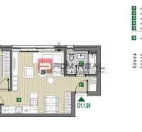 Floor plan of a 2-room apartment with a loggia, includes a bedroom, living room, and bathroom.
