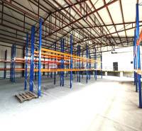 In warehouses and halls, there are empty shelves and a pallet on the floor.