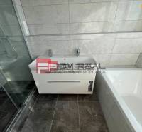 A bathroom with a bathtub and a shower in a 4-room apartment.
