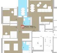 Floor plan of a 4-room apartment with bedrooms, living room, and bathrooms.