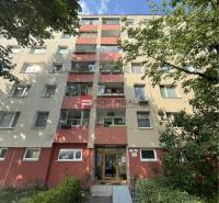 Apartment building on Hrobákova Street in Bratislava V with a renovated entrance.