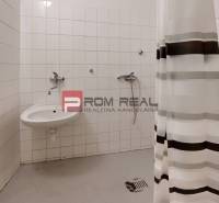 A bathroom with a shower and a sink in the premises of warehouses and halls.
