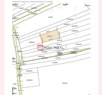 Map of the land in Bratislava-Dúbravka, with parcel numbers and a redrawn plot for gardens.