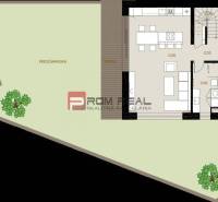 Floor plan of a family house with a garden and terrace on Bottova Street.