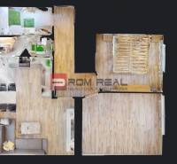 Floor plan of a 3-room apartment with room layout and interior furnishings.