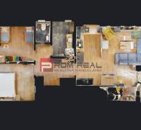 Floor plan of a 3-room apartment with furniture and room layout.