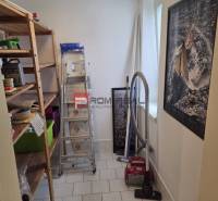 Storage space in a 2-room apartment with shelves, a vacuum cleaner, and a ladder.