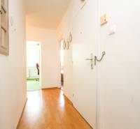 A hallway in a 3-room apartment with a light wooden floor appearance leads to a room.