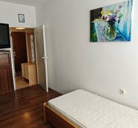 A simple room with a bed and a painting in a two-room apartment.