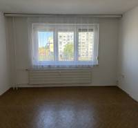 A room in a one-bedroom apartment with parquet floors, a large window, and a radiator.