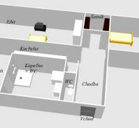 Floor plan of a 2-room apartment with a kitchen, dining room, bathroom, walk-in closet, and loggia.