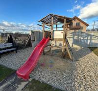 Wooden slide at the children's playground in Devínska Nová Ves, Devínske jazero.